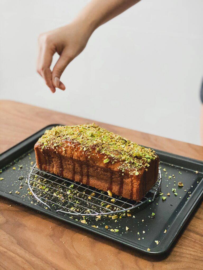 cafe experience. pistachio cake.